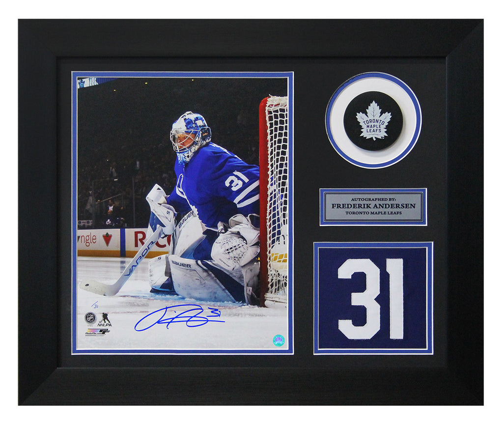 Frederik Andersen Toronto Maple Leafs Signed Goal 20x24 Number Frame #/31 | AJ Sports.