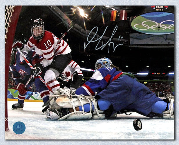 Gillian Apps Team Canada Autographed 2010 Olympic Hockey Goal 8x10 Photo | AJ Sports.