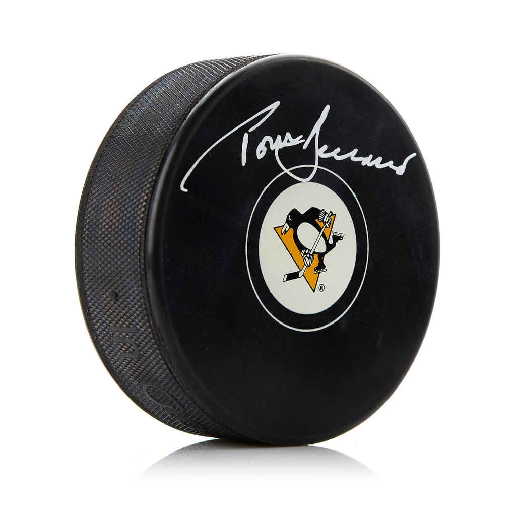 Tom Barrasso Pittsburgh Penguins Autographed Hockey Puck | AJ Sports.