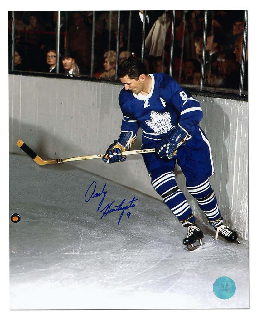 Andy Bathgate Toronto Maple Leafs Autographed Watching Puck 8x10 Photo | AJ Sports.
