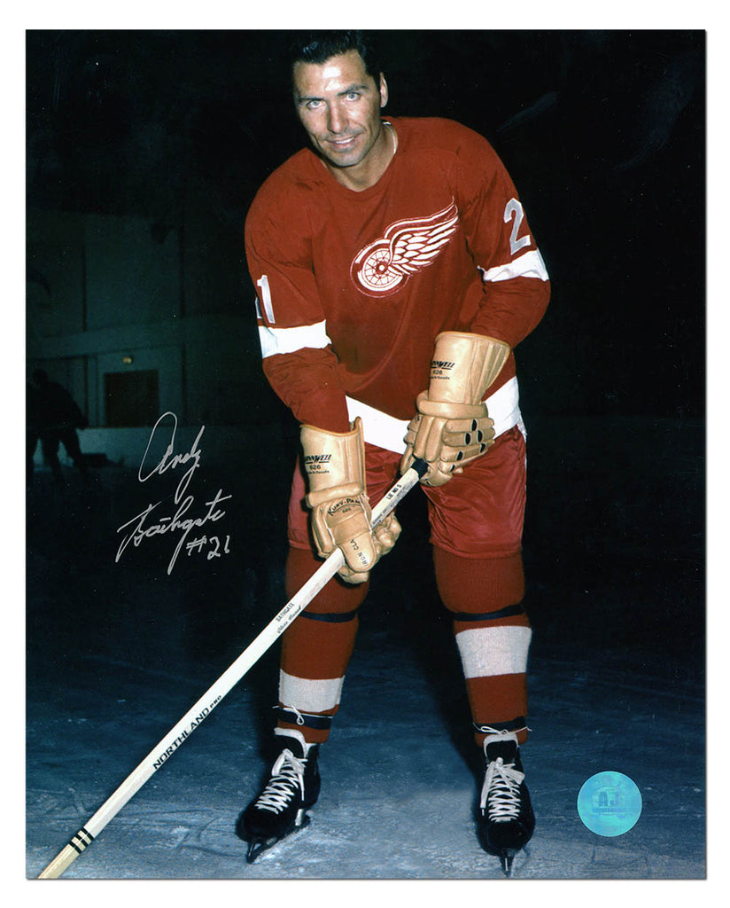 Andy Bathgate Detroit Red Wings Autographed On Ice Pose 8x10 Photo | AJ Sports.