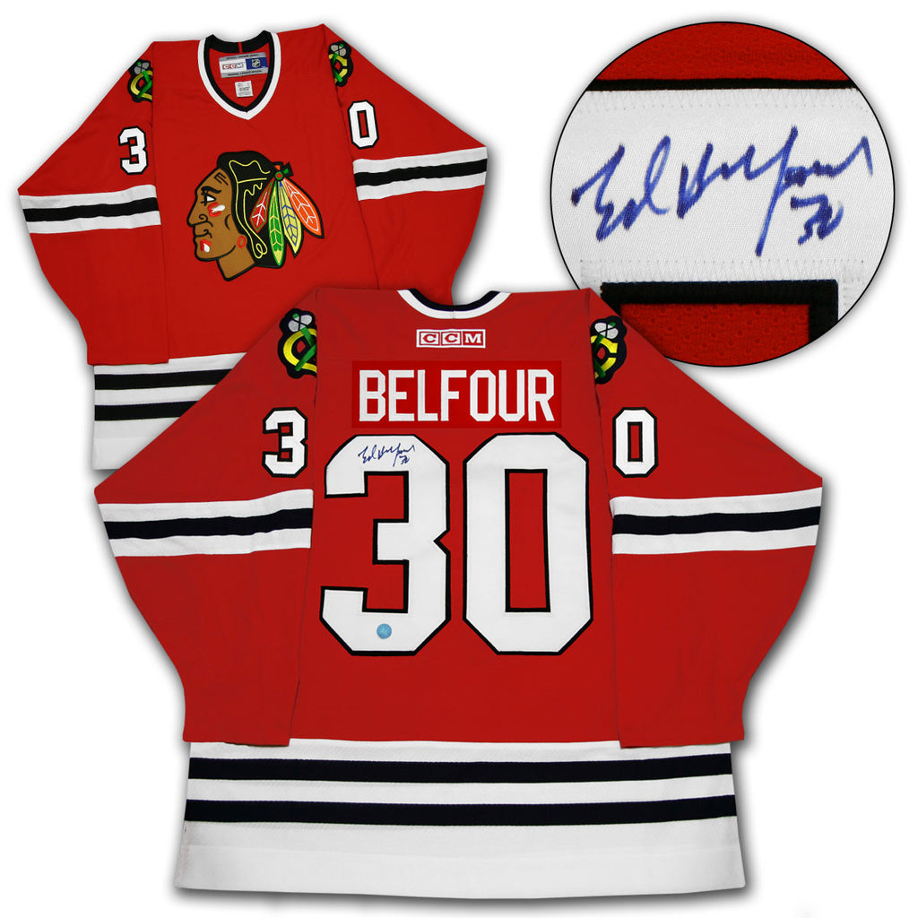 Ed Belfour Chicago Blackhawks Autographed Vintage CCM Jersey | AJ Sports.