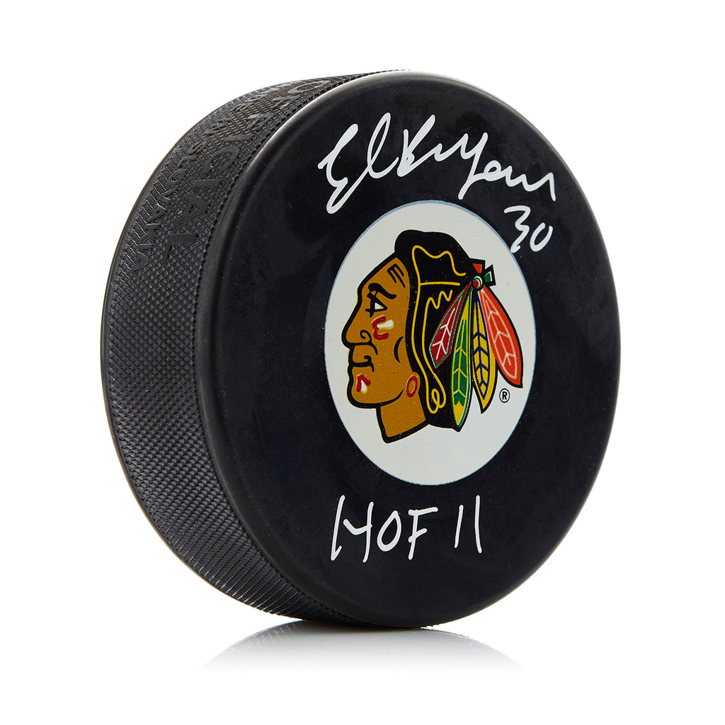 Ed Belfour Chicago Blackhawks Autographed Hockey Puck with HOF Note | AJ Sports.