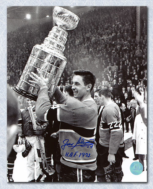 Jean Beliveau Montreal Canadiens Signed Black & White Stanley Cup 8x10 Photo | AJ Sports.