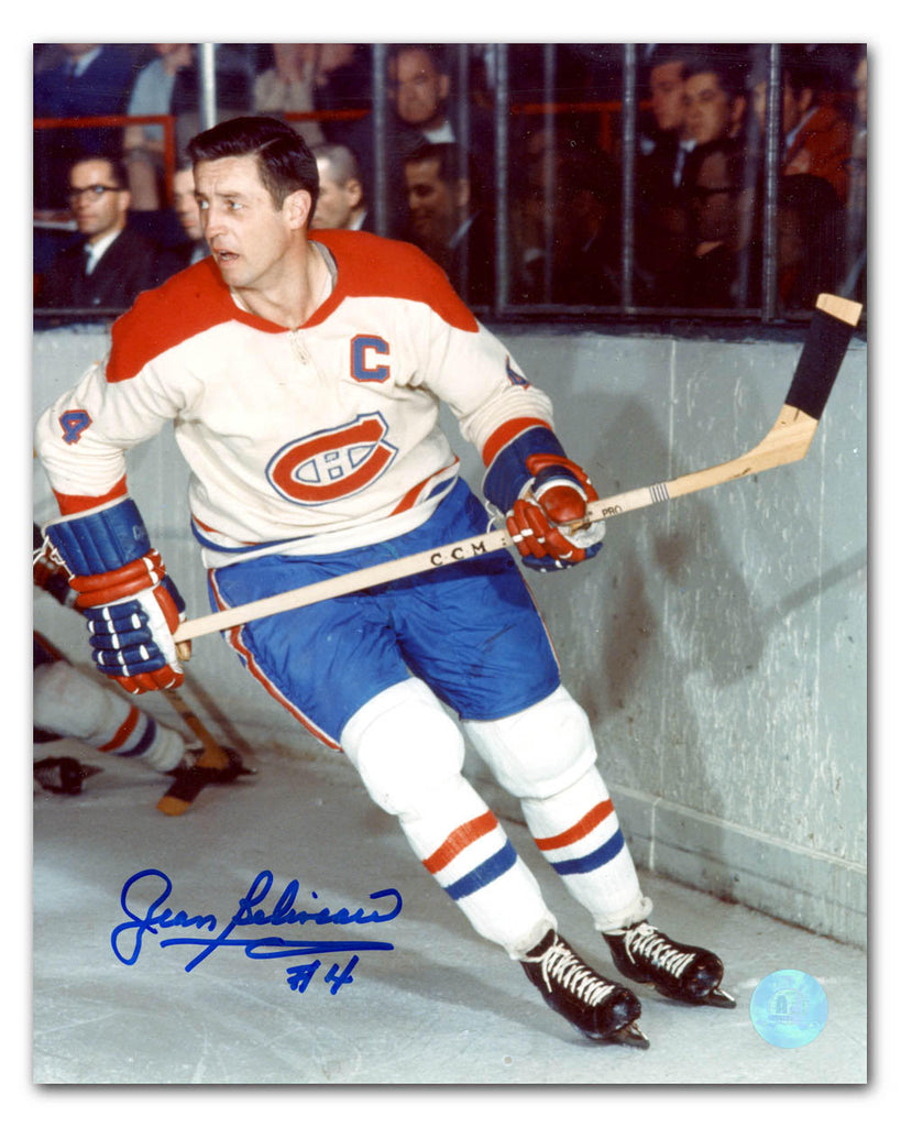 Jean Beliveau Montreal Canadiens Signed Skating By Boards 8x10 Photo | AJ Sports.