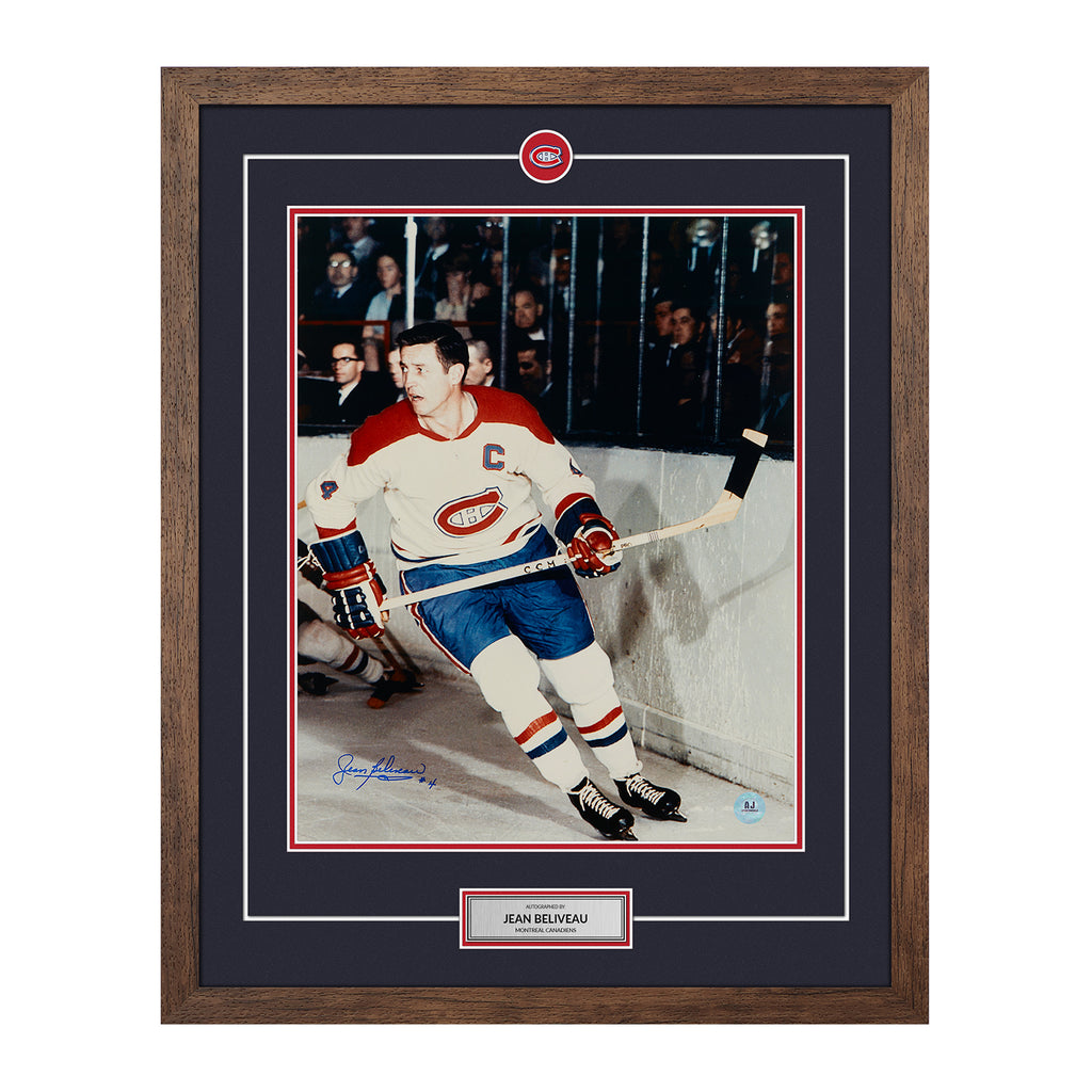 Jean Beliveau Montreal Canadiens Signed Action 26x32 Frame | AJ Sports.