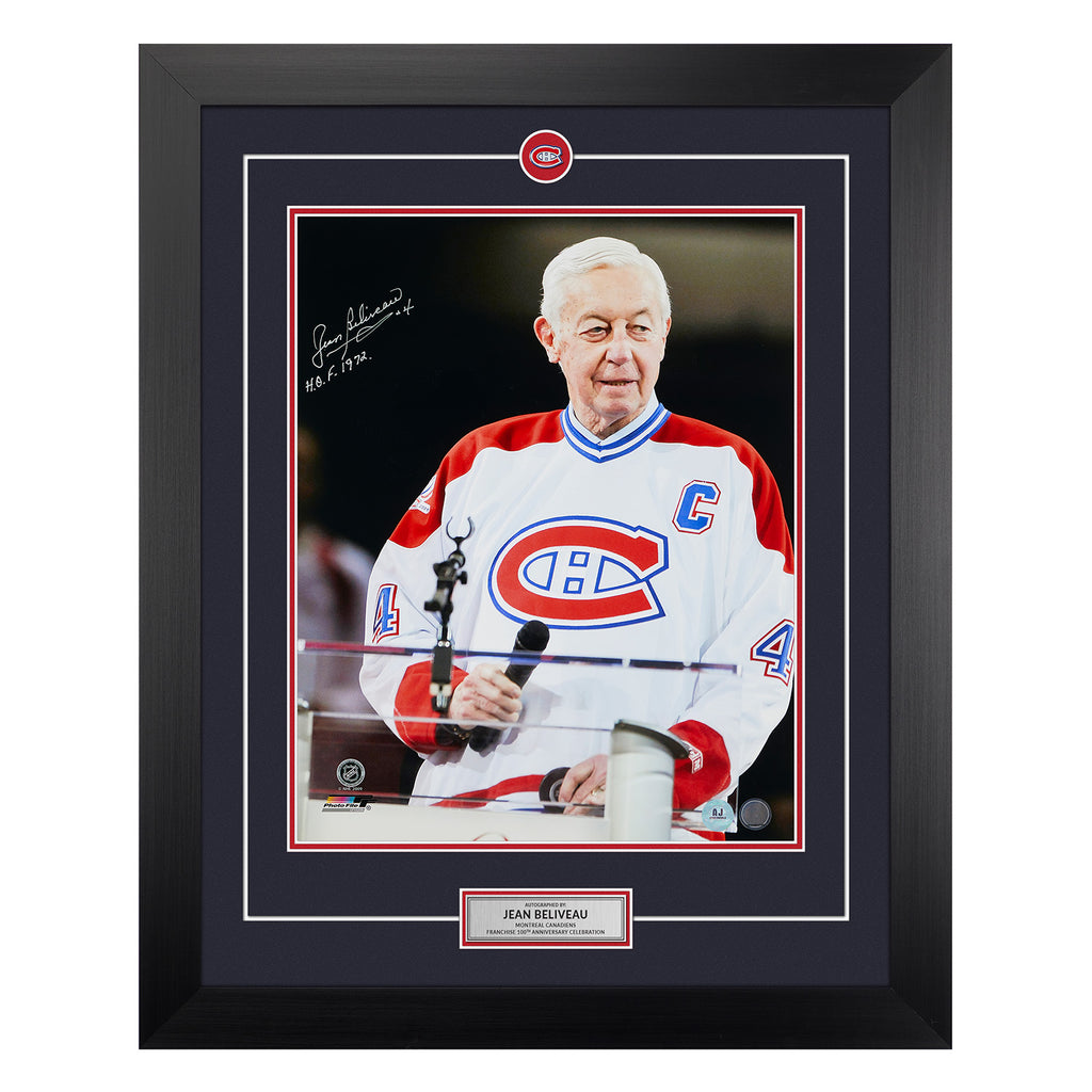 Jean Beliveau Signed Montreal Canadiens 100th Anniversary 26x32 Frame | AJ Sports.