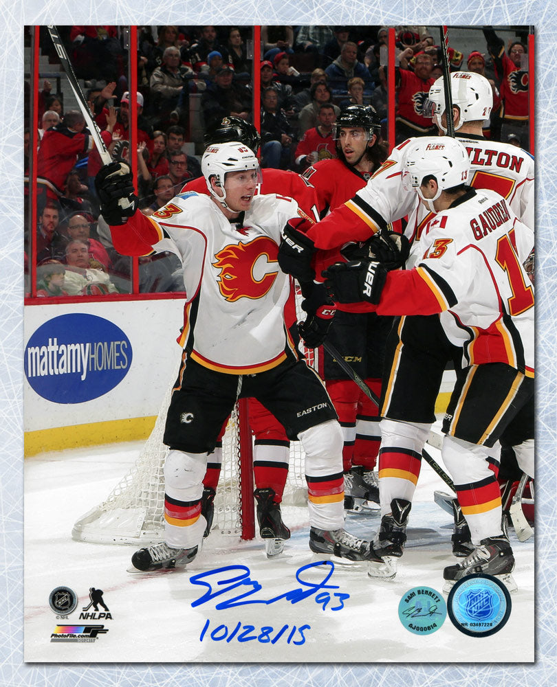 Sam Bennett Calgary Flames Signed & Dated 1st NHL Goal Celebration 8x10 Photo | AJ Sports.