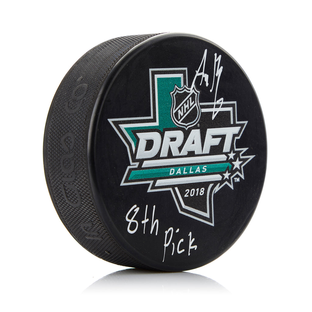 Adam Boqvist Signed 2018 NHL Entry Draft Puck with 8th Pick Note | AJ Sports.