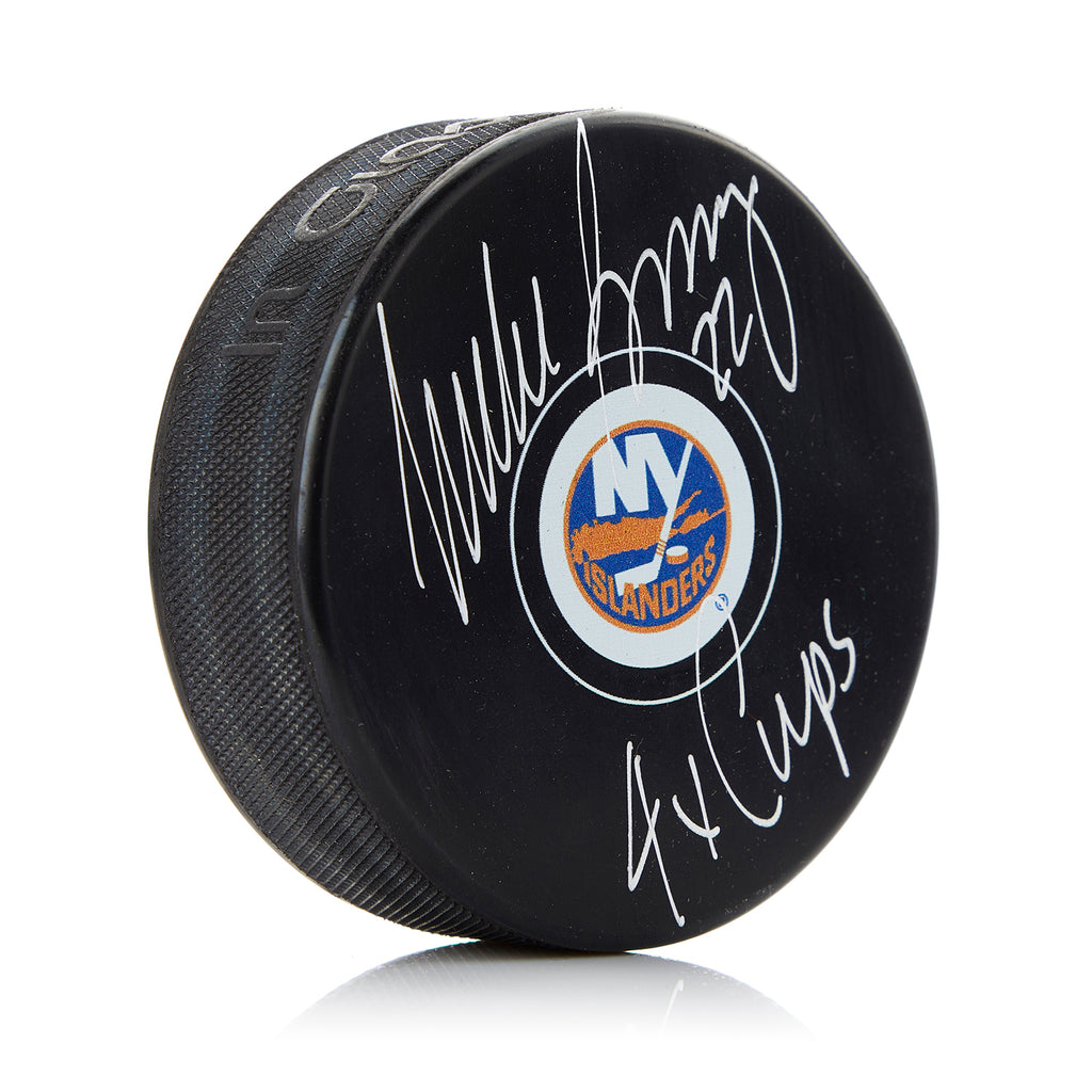 Mike Bossy New York Islanders Signed & Inscribed 4 Cups Puck | AJ Sports.
