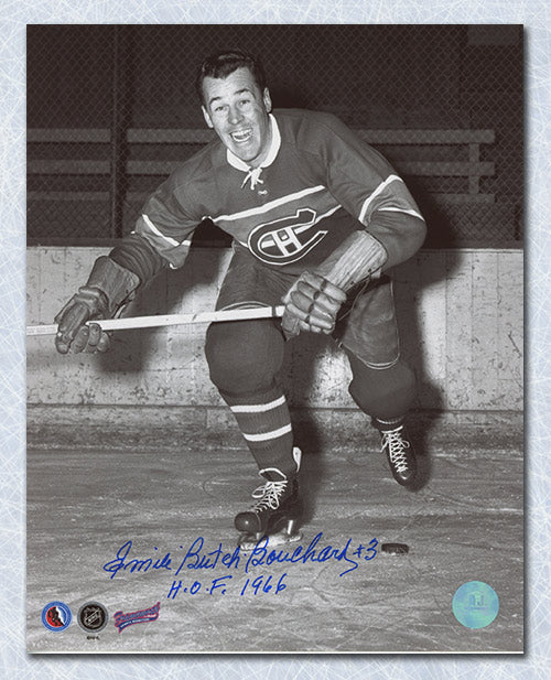 Butch Bouchard Montreal Canadiens Signed & Inscribed 8x10 Photo | AJ Sports.