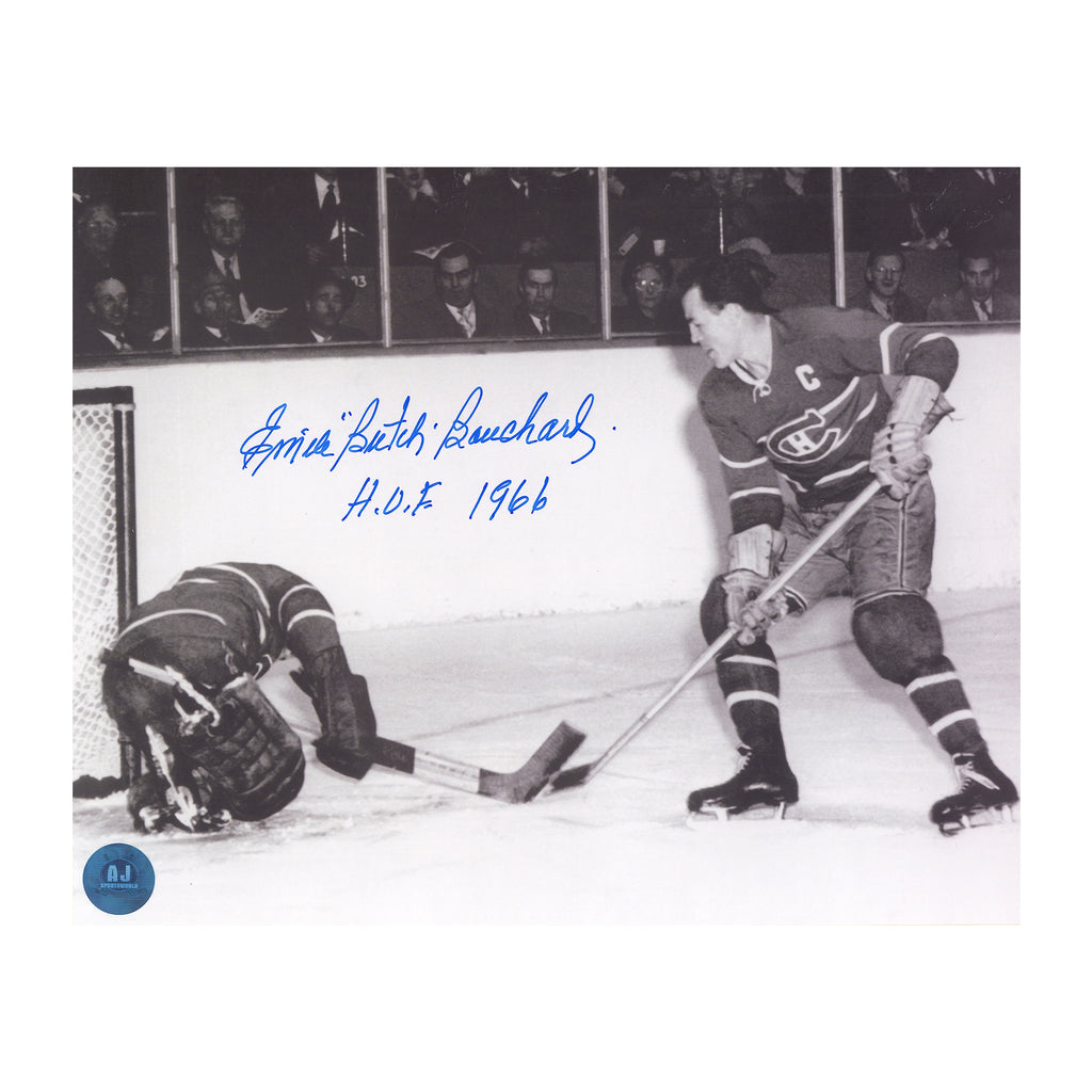 Butch Bouchard Montreal Canadiens Signed & Inscribed HOF 8x10 Photo | AJ Sports.