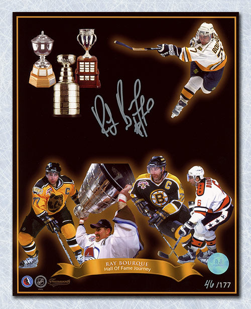 Ray Bourque Signed Hall Of Fame Journey Collage 8x10 Photo | AJ Sports.
