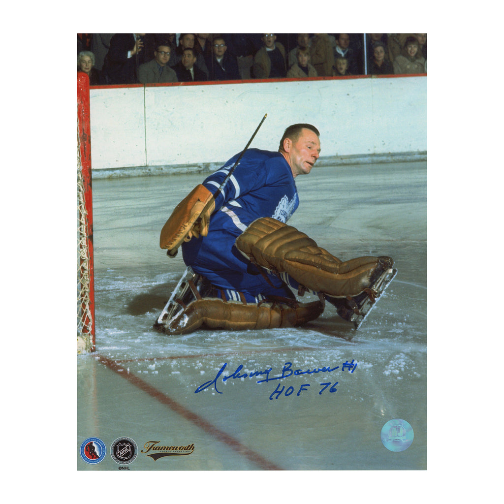 Johnny Bower Toronto Maple Leafs Signed & Inscribed Kicksave 8x10 Photo | AJ Sports.