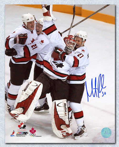 Martin Brodeur Team Canada Autographed 2002 Gold Medal Celebration 8x10 Photo | AJ Sports.