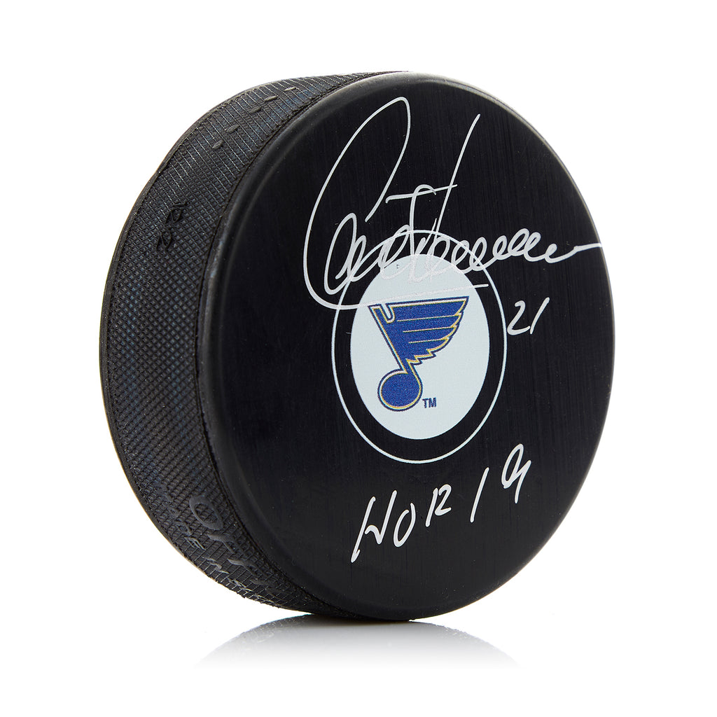 Guy Carbonneau St Louis Blues Signed Autograph Hockey Puck with HOF 19 Note | AJ Sports.