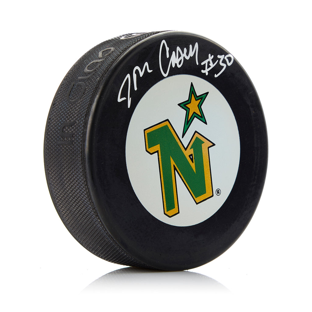 Jon Casey Minnesota North Stars Autographed Hockey Puck | AJ Sports.