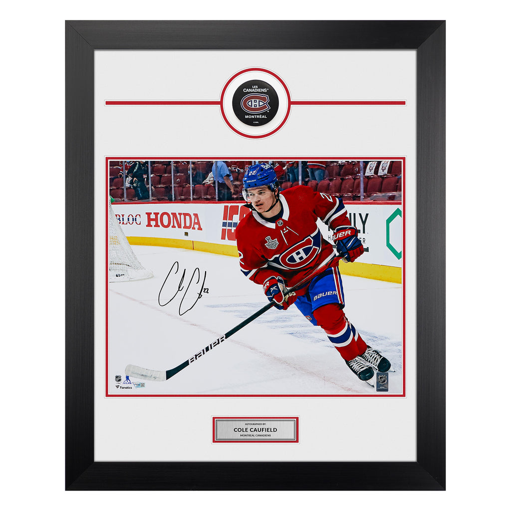 Cole Caufield Signed Montreal Canadiens Cup Finals 26x32 Puck Frame | AJ Sports.