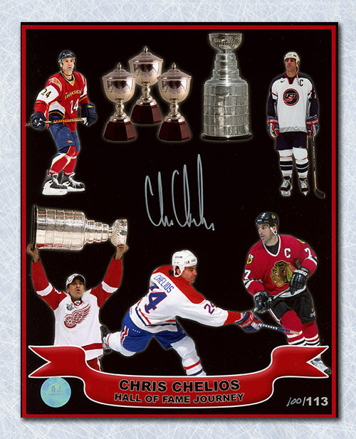 Chris Chelios Autographed Hall of Fame Journey 8x10 Print #/113 | AJ Sports.