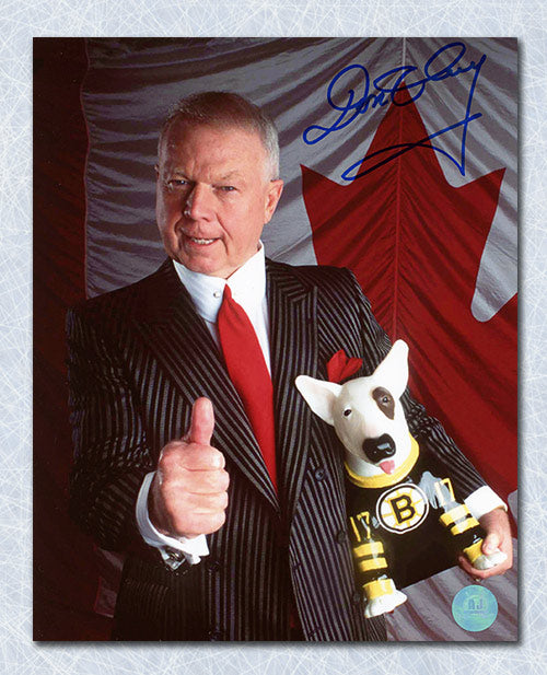Don Cherry Canadian Flag Autographed Thumbs Up with Blue 8x10 Photo | AJ Sports.