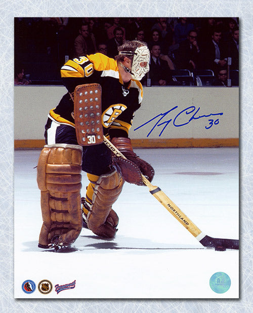 Gerry Cheevers Boston Bruins Autographed Playing the Puck 8x10 Photo | AJ Sports.