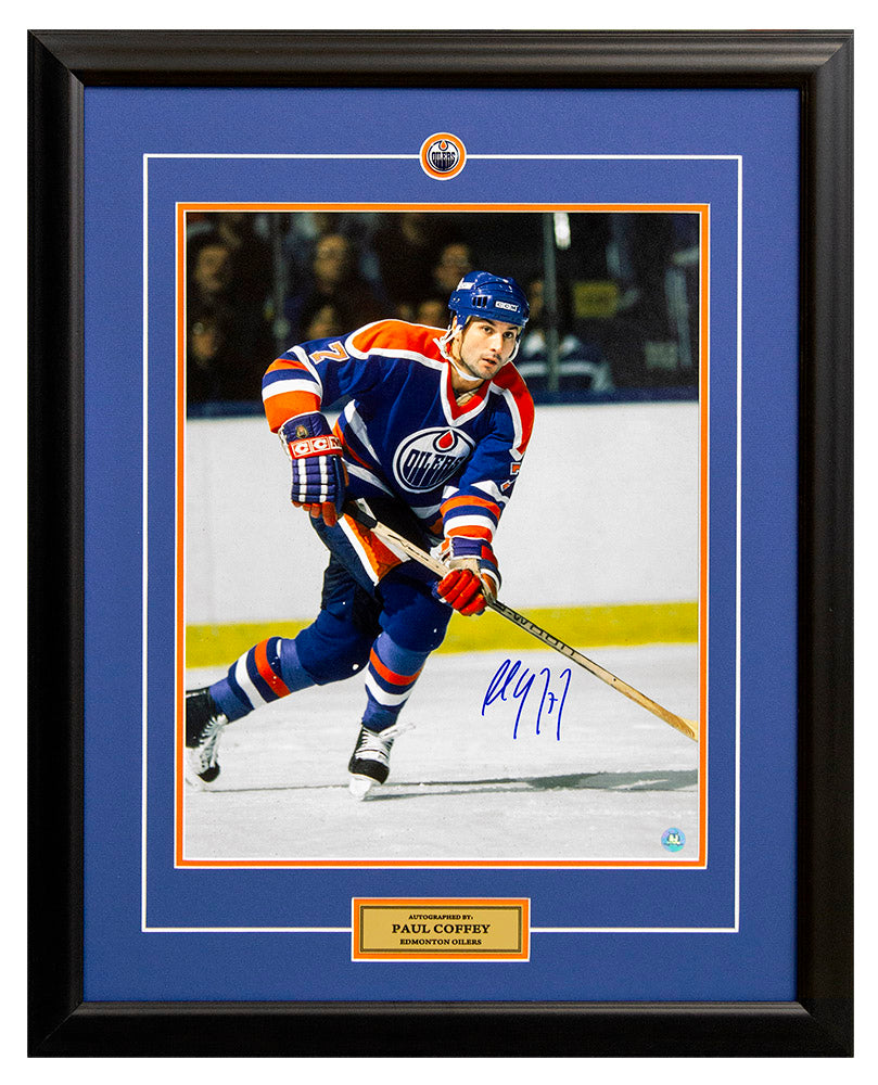 Paul Coffey Edmonton Oilers Autographed Hockey 26x32 Frame | AJ Sports.
