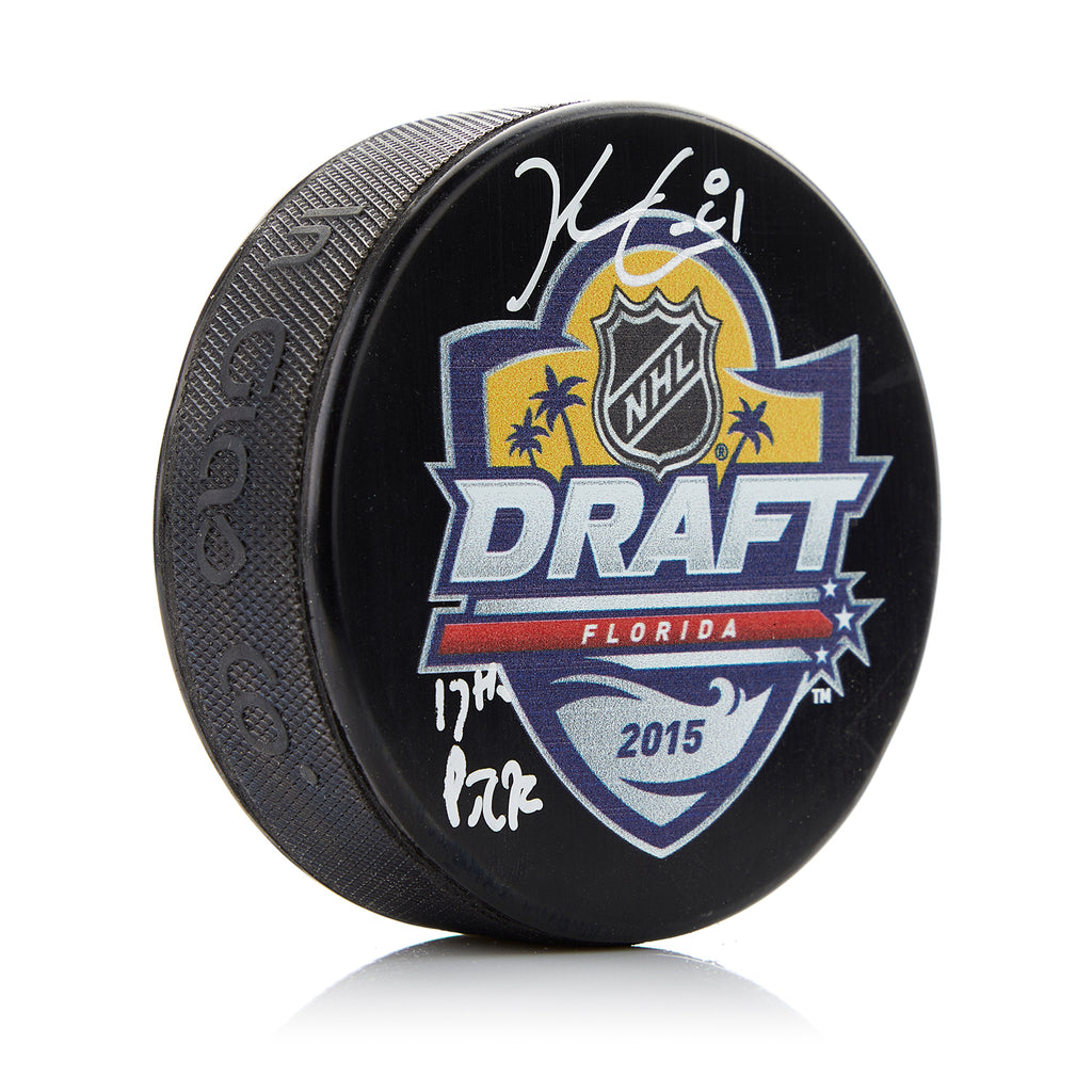 Kyle Connor Signed 2015 NHL Entry Draft Puck with 17th Pick Note | AJ Sports.