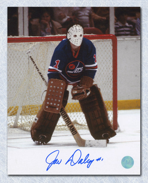 Joe Daley Winnipeg Jets Autographed Classic WHA Goalie 8x10 Photo | AJ Sports.