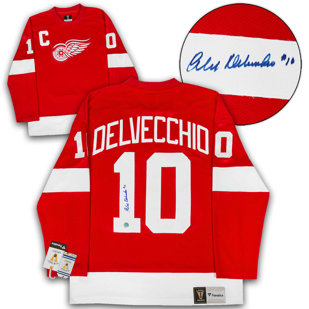 Alex Delvecchio Detroit Red Wings Signed Retro Fanatics Jersey | AJ Sports.