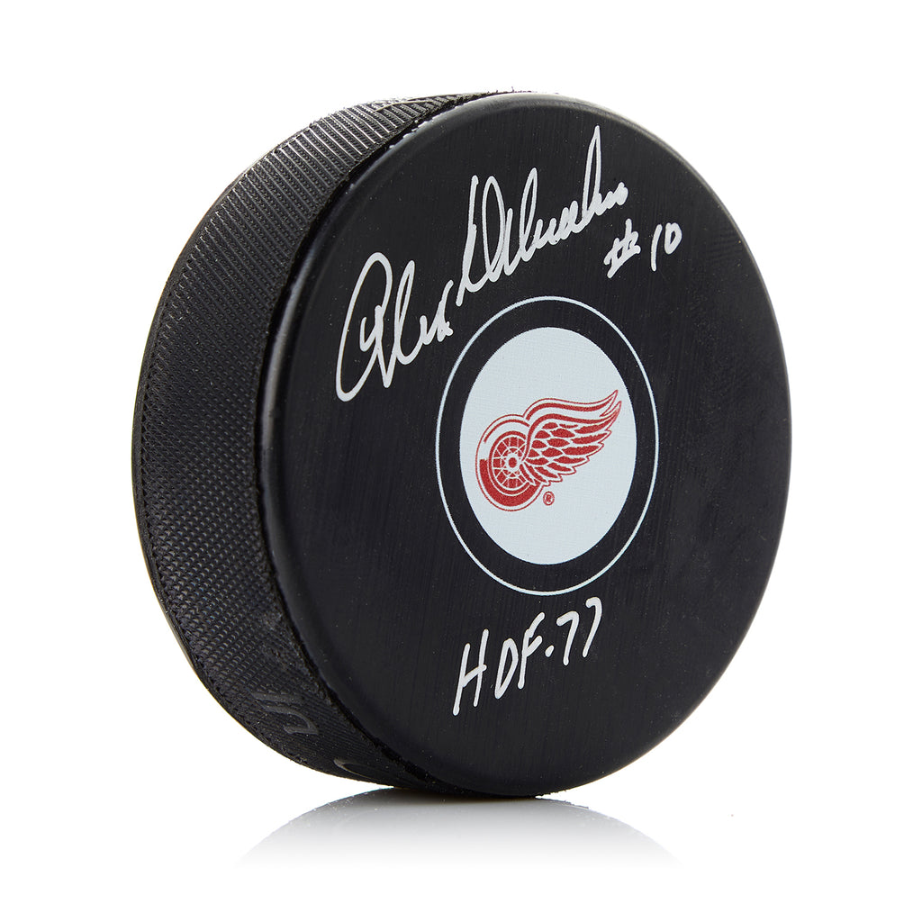 Alex Delvecchio Detroit Red Wings Signed Hockey Puck with HOF Note | AJ Sports.