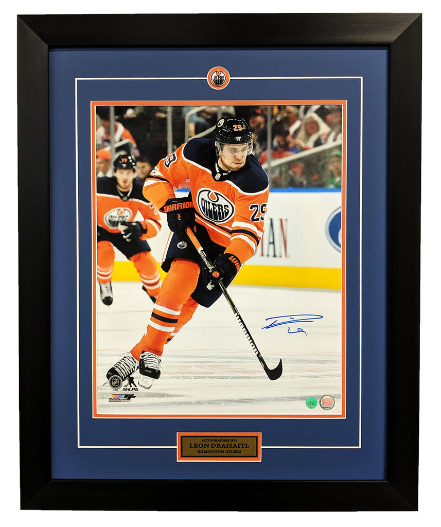 Leon Draisaitl Edmonton Oilers Signed Orange Crush 26x32 Frame | AJ Sports.