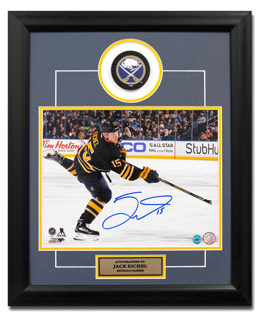 Jack Eichel Buffalo Sabres Autographed NHL Hockey 20x24 Puck Frame | AJ Sports.