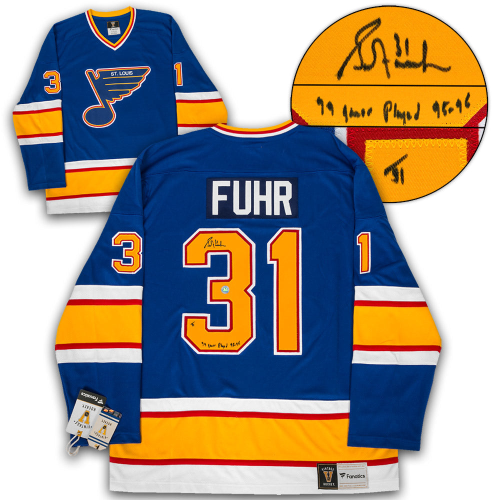 Grant Fuhr St. Louis Blues Signed Games Record Vintage Fanatics Jersey #/31 | AJ Sports.
