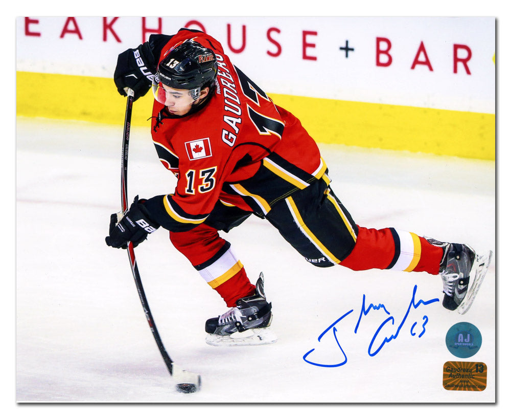 Johnny Gaudreau Calgary Flames Autographed Hockey Sniper 8x10 Photo | AJ Sports.