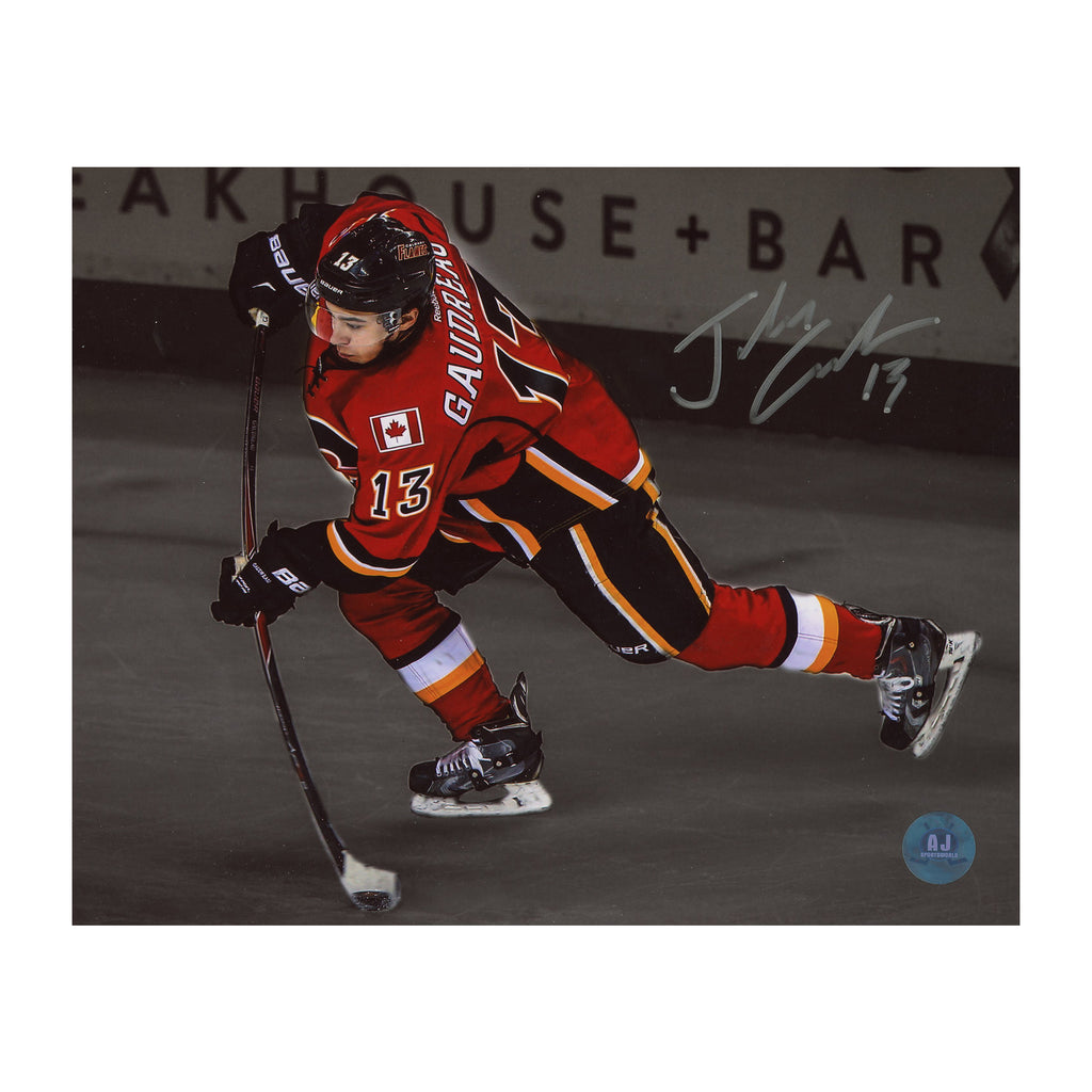 Johnny Gaudreau Calgary Flames Signed Dark Sniper Spotlight 8x10 Photo | AJ Sports.