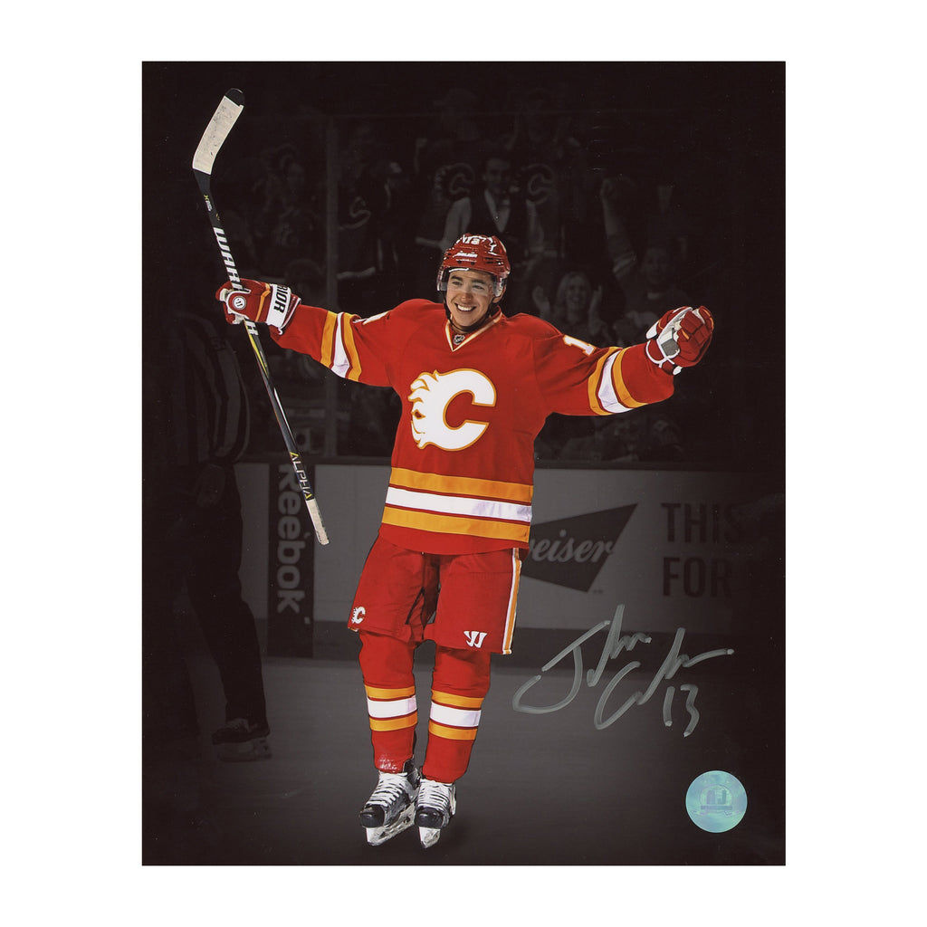 Johnny Gaudreau Calgary Flames Signed Celebration Spotlight 8x10 Photo | AJ Sports.