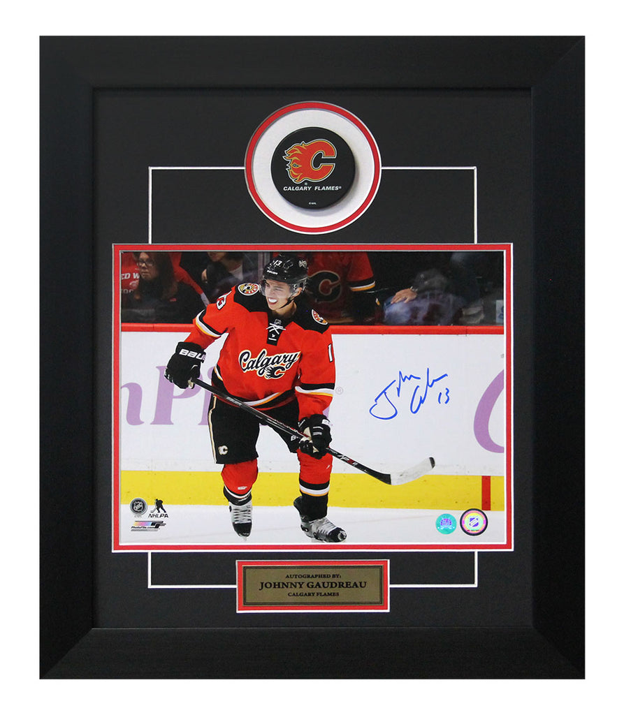 Johnny Gaudreau Calgary Flames Autographed 20x24 Puck Frame | AJ Sports.
