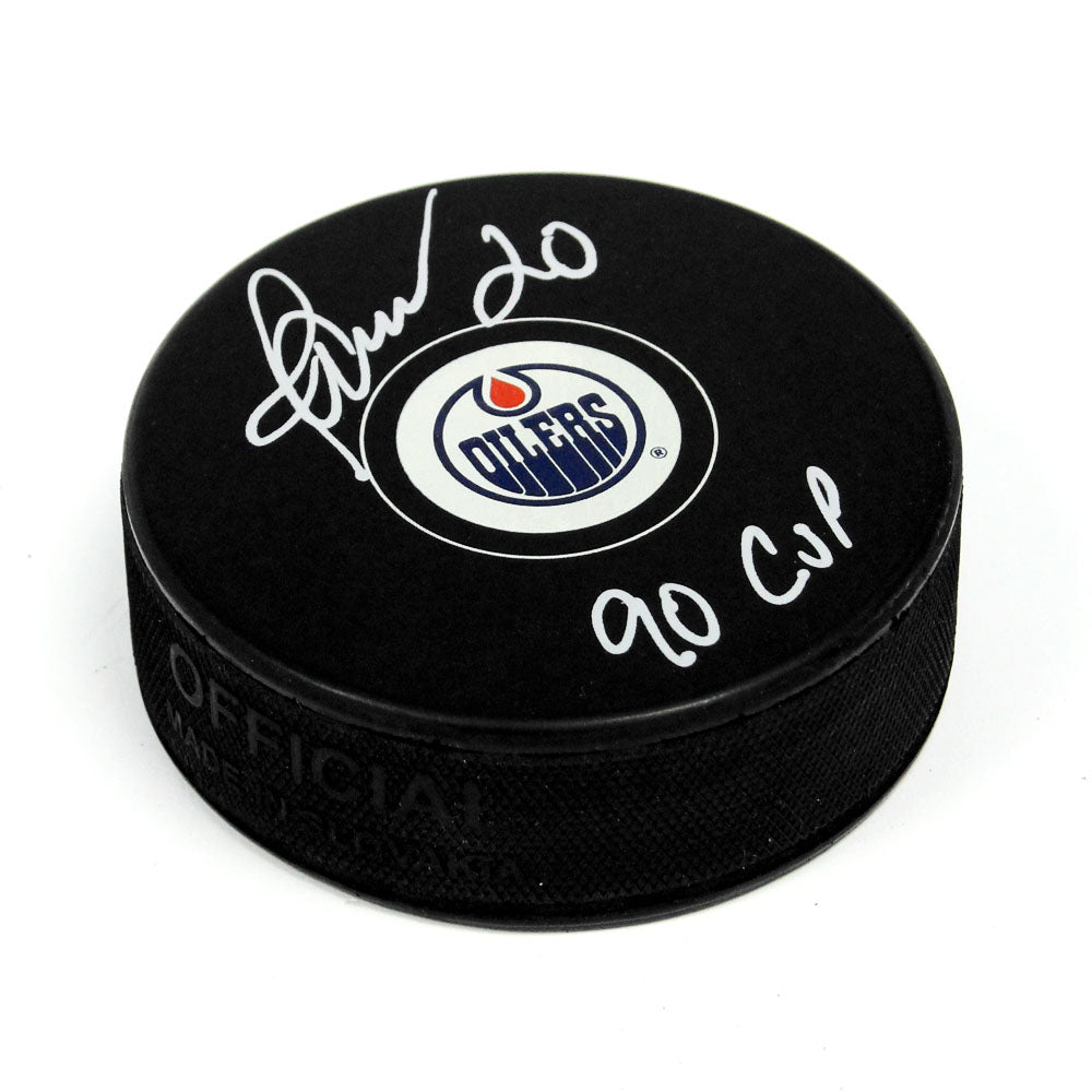 Martin Gelinas Edmonton Oilers Autographed Hockey Puck | AJ Sports.