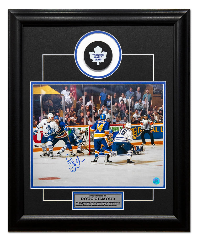 Doug Gilmour Toronto Maple Leafs Autographed Wrap Around 20x24 Puck Frame | AJ Sports.
