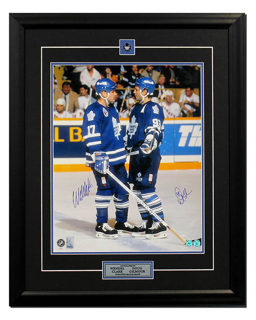 Doug Gilmour & Wendel Clark Toronto Maple Leaf Dual Signed On Ice 26x32 Frame | AJ Sports.