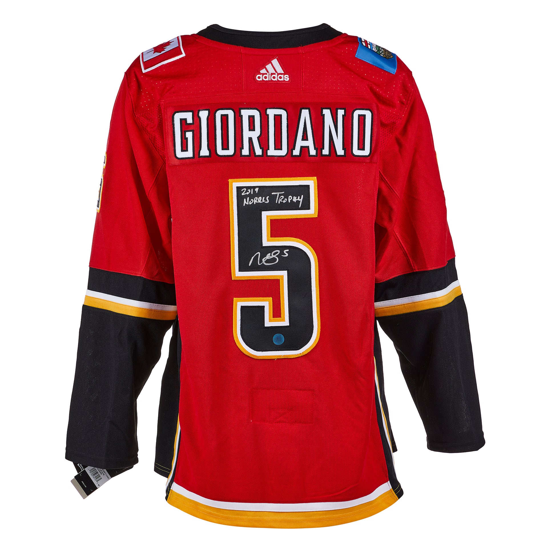 AJ Sports Mark Giordano Signed Calgary Flames Black Logo adidas