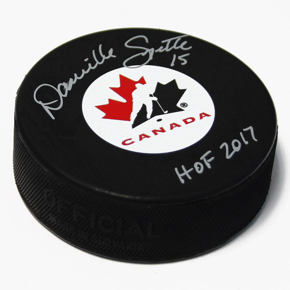 Danielle Goyette Team Canada Signed Hockey Puck with HOF Note | AJ Sports.