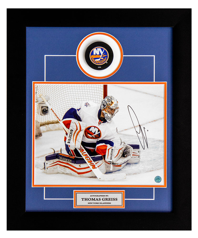 Thomas Greiss New York Islanders Signed Goalie Action 20x24 Puck Frame | AJ Sports.