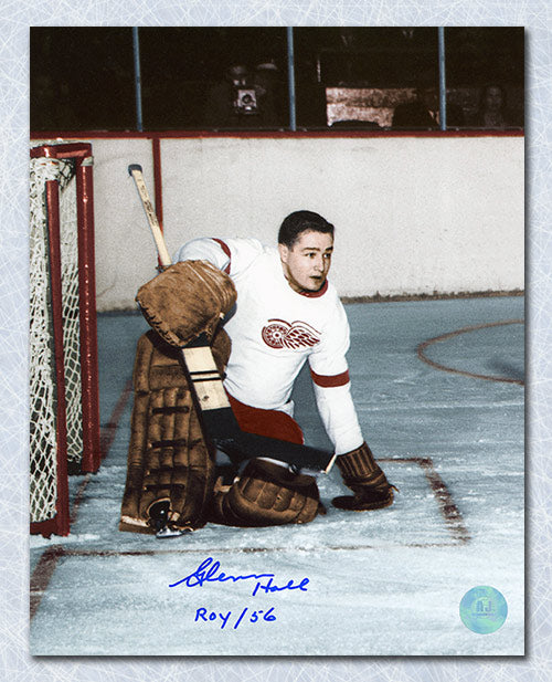 Glenn Hall Detroit Red Wings Autographed with ROY 56 Note Rookie 8x10 Photo | AJ Sports.