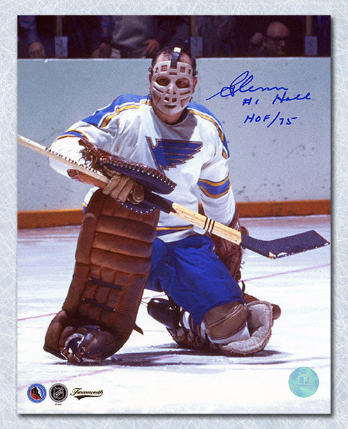 Glenn Hall St Louis Blues Autographed Goalie Mask 8x10 Photo | AJ Sports.
