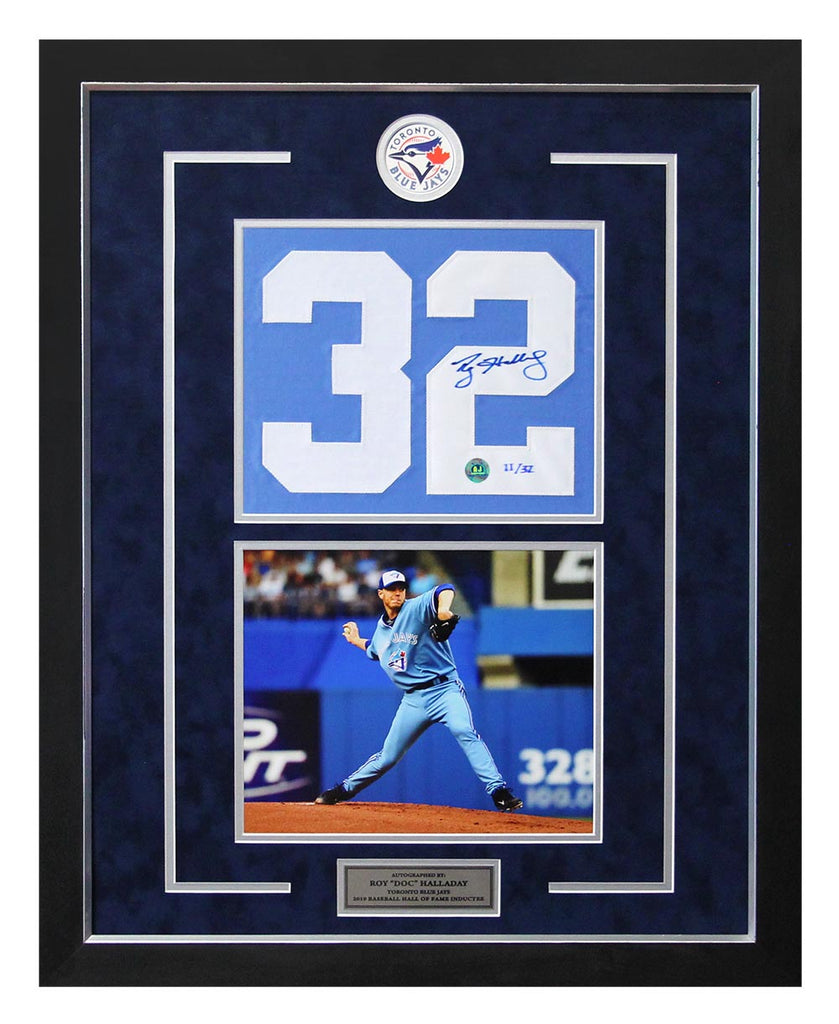 Roy Halladay Toronto Blue Jays Signed Jersey Number Collage 25x31 Frame #/32 | AJ Sports.