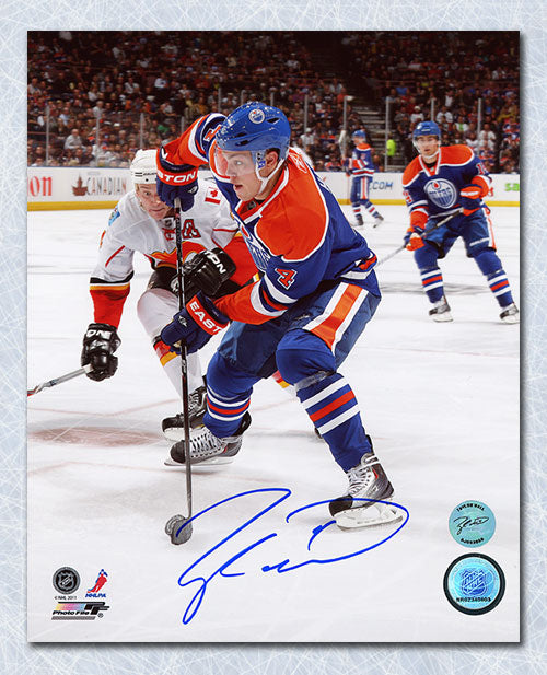 Taylor Hall Edmonton Oilers Autographed First NHL Game 8x10 Photo | AJ Sports.