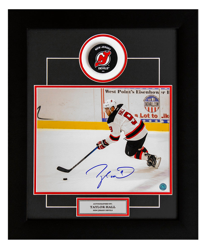 Taylor Hall New Jersey Devils Autographed Hockey Rush 20x24 Puck Frame | AJ Sports.