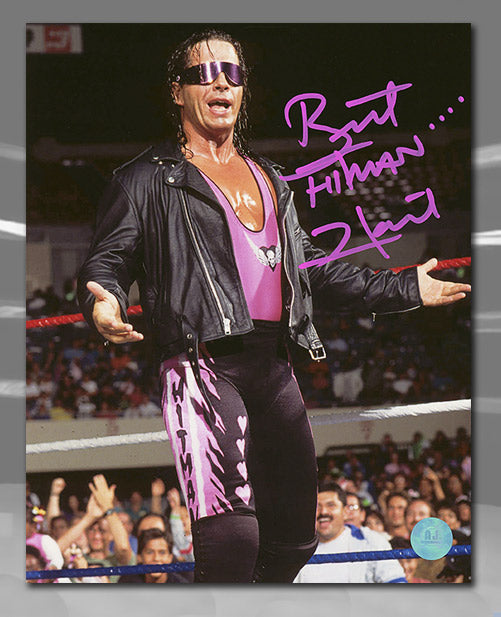 Bret Hitman Hart WWE Autographed Wrestling Sunglasses 8x10 Photo | AJ Sports.