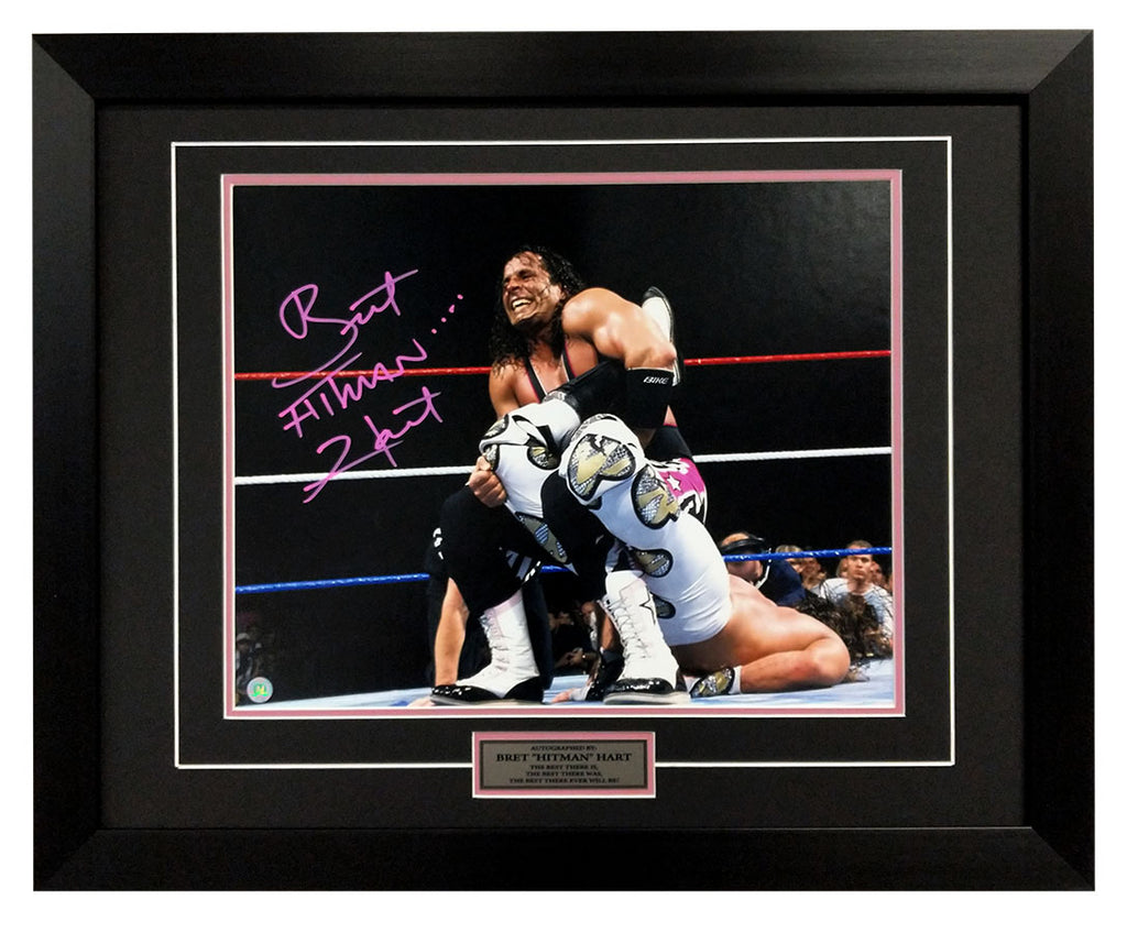 Bret Hitman Hart Autographed Sharpshooter Wrestling Legend 26x32 Frame | AJ Sports.